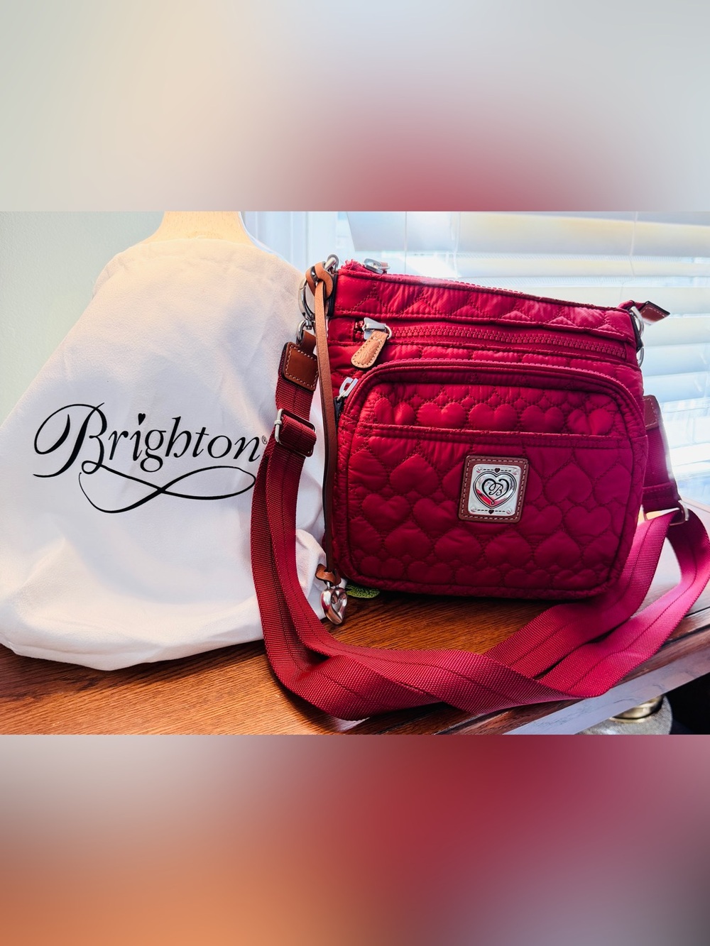 NWT Brighton Kallista Quilted Heart Messenger Bag in Garnet Red